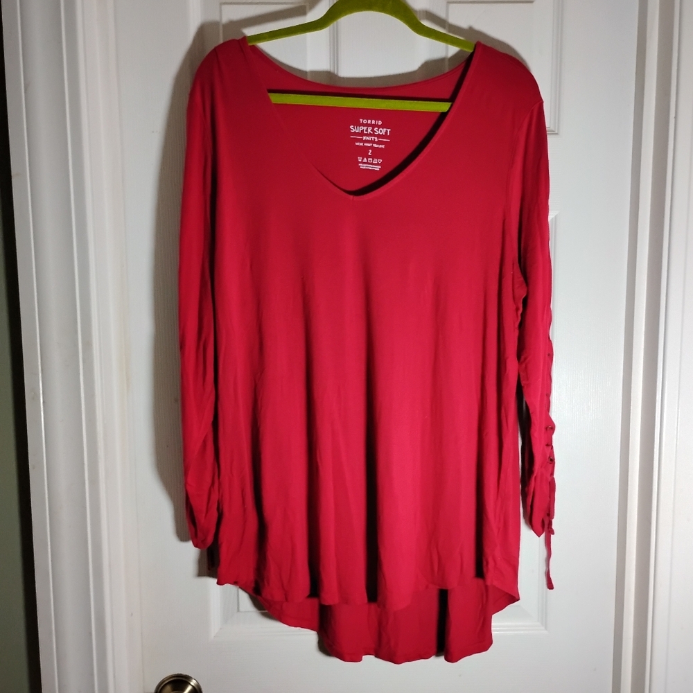 Tunic Super Soft Knits Laced Up Long Sleeve torrid